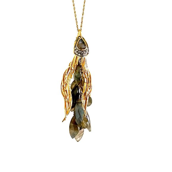 Alexis Bittar Gold Wing Crystal Pendant Necklace with Smoky Stones - Picture 3 of 6